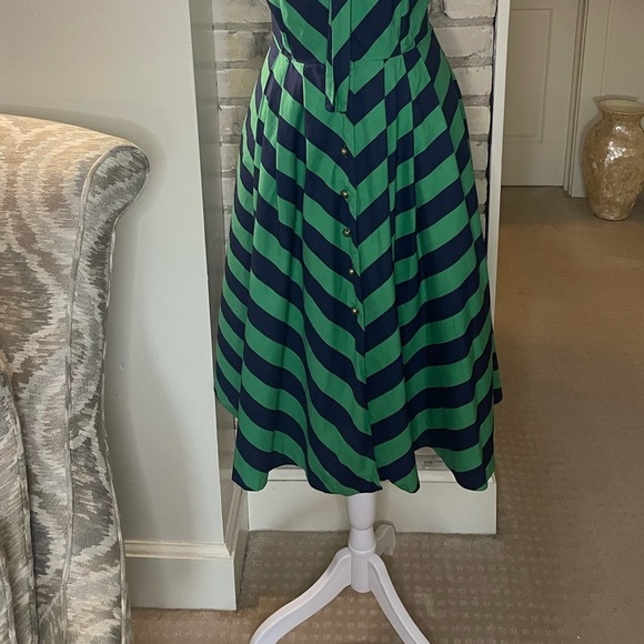 Anthropology Brand, Girls from Savoy, Green & Navy  Sun Dress w/ pockets, Sz 4 - Picture 6 of 16